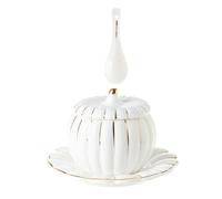 GALPADA Cuenco Creativo de Cerámica con Tapa Calabaza 280ml para Guisos | Incluye Plato y Cuchara, Apto para Horno y Refrigerador, Adecuado para Postres y Sopa, Fácil de Limpiar