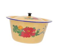 GALPADA Cuenco Esmaltado Vintage de 1,4l con Tapa, Olla de Cocina Antigua de 19,5 Cm, Recipiente para Aceite y Especias, Maceta Retro para Almacenamiento en Cocina, Diseño Esmaltado
