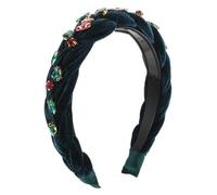 GALPADA Diadema Ancha Trenzada para Mujer Verde con Adornos Navideños de Pedrería Copos de Nieve y Calcetín Decorativo Accesorio Antideslizante para Fiestas y Celebraciones Navideñas