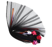GALPADA Diadema Cabello de Halloween Negra y Roja Rosas Artificiales Velo de Tul Largo Accesorio de Disfraz Cosplay para Mujer Diadema Divertida y Tocado de Fiesta