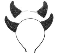 GALPADA Diadema y Horquillas de Cuernos Negros para Cosplay y Fiesta Accesorio para Disfraz con Gemas de Imitación Juego de 2 Piezas para Halloween y Mascaradas