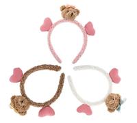 GALPADA Diademas Cabello 3 Piezas Orejas de Oso y Corazón Diadema para Niña en Tela de Felpa Colores Kaki y Rosa Accesorios para Fiesta Lavado Facial y Cuidado del Cabello