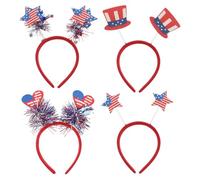 GALPADA Diademas para Fiesta 4 de Julio, 4 Piezas Tocados Decorativos Estrellas y Corazones, Accesorios Patrióticos Día Independencia, Bandanas Pelo de Celebración Estilo Estilo Aleatorio