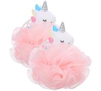 GALPADA Esponja de Baño con Diseño de Unicornio para 2 Unidades, Bola de Baño Exfoliante Corporal, Esponja Vegetal Suave para Ducha Infantil en Tonos Rosa y Claro