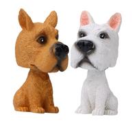 GALPADA Figuras Decorativas De Perros Cabezones Oscilantes para Interior De Coche, Juguetes Adornos para Salpicadero, Accesorios para, Doble Set Blanco y Marrón para Decoración