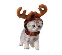 GALPADA Gorro Navideño Que No Irrita la Color Café para Mascota Astas de Reno Felpa Cómoda Adecuado para Perros y Gatos en Sesiones Fotográficas Navideñas