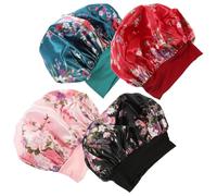 GALPADA Gorros de Satén para Dormir Mujer 4 Piezas Color Negro Rosa Azul Burdeos Estampados Elásticos Ancho Cuidado Cabello Anti-Frizz Uso Diario Belleza Cuidado Personal