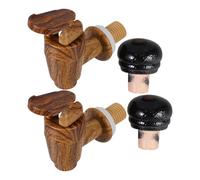 GALPADA Grifos y Tapones para Barriles de Vino Repuestos de Plástico Negro Diseño Imitación Madera Accesorios Prácticos para Cubo de Vino Set de 4 Piezas y Mantener Frescura