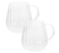 GALPADA Jarra de Crema de Vidrio con Asa y Diseño a Rayas, Set de 2 Piezas para Dispensador de Té Casero y Taza de Café, Práctica y Elegante para Uso Diario