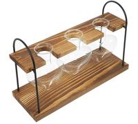 GALPADA Jarrón Hidropónico de Vidrio Transparente con Soporte de Madera para Plantas de Interior Macetero Decorativo Forma de Corazón para Escritorio Contenedor para Plantas Hidropónicas