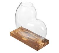 GALPADA Jarrón Hidropónico de Vidrio Transparente para Plantas de Interior Estación de Propagación de Agua con Base de Madera Maceta para Plantas Acuáticas para Escritorio o Escaparate