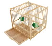 GALPADA Jaula para Pájaros Pequeña de Bambú Natural, Jaula Tejida para Agapornis y Loros Pequeños con 1,1 Cm de Separación Entre Barrotes y 2 Comederos, Adecuado para Uso en Interiores