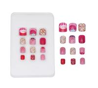 GALPADA Juego de 24 Uñas Postizas Diseño de Rayas de Pastel, Plástico Ecológico sin Olor, Fáciles de Aplicar, Arte de Uñas DIY para Niñas, Kit de Manicura Infantil