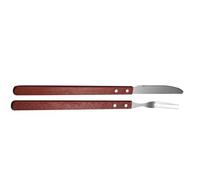 GALPADA Juego de Cuchillo y Tenedor Inoxidable para Barbacoa al Aire Libre Utensilios de Cocina Mango de Madera 2 Piezas para Picnics y Asados
