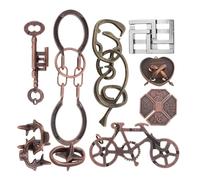 GALPADA Juego de Rompecabezas de Metal para Adultos Cerradura Tradicional 9 Piezas en Color Bronce Antiguo Acertijos de Ingenio y Desbloqueo Adecuado para Estimular el Razonamiento y