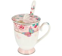 GALPADA Juego de Taza de Cerámica Creativa Tapa y Cuchara, Fácil de Limpiar y Transportar, Adecuado para Oficina y Escritorio, Base Plana y Diseño Práctico