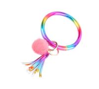 GALPADA Llavero de Cuero Borlas Artesanales y Bola de Peluche, Pulsera Llavero Creativa y Práctica para Fiesta de Cumpleaños o Navidad
