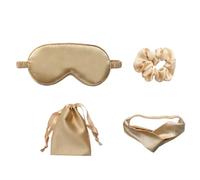 GALPADA Parche para Dormir de Seda Dorada, Antifaz Suave Bolsa de Almacenamiento y Cintas el Cabello, Set de 4 Piezas para Aliviar Fatiga Ocular y Promover el Descanso