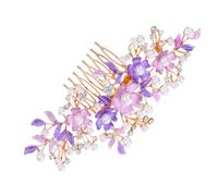 GALPADA Peineta de Novia Floral de Aleación Pintada a Mano Color Púrpura Fs20921 Accesorios Cabello Perlas Tocado Lateral para Bodas y Fiestas de Mujer