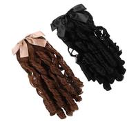 GALPADA Peluca Sintética de Coleta Rizada con Peine Extensiones Largas en Color Natural Negro y Marrón Claro Postizo Vintage para Cosplay Bodas y Fiestas