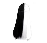 GALPADA Peluca Sintética Larga Recta Bicolor Negra y Blanca Diseño De Dos Tonos Para Cosplay Fiestas y Halloween Complemento Para Mujer