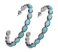 GALPADA Pendientes Bohemios Vintage Turquesa, Aro Metálico Forma De C, Mujer, Fiesta y Uso Diario, Diseño Retro, Color Verde Turquesa, Par Único