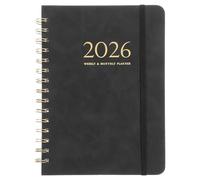 GALPADA Planificador Anual 2026 Negro con Cubierta de PU Agenda Diaria y Semanal Organizador de Tareas con Papel Anti Manchas y Encuadernación Espiral 360° Adecuado para Gestión