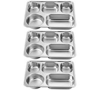 GALPADA Plato Dividido de Acero Inoxidable Plata 3 Piezas Compartimentos