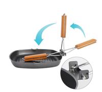 GALPADA Sartén Portátil para Barbacoa de Fundición 20 CM Plegable Mango de Madera Anti-Escaldaduras Molde para Hornear Adecuado para Exteriores y Cocinar Carne