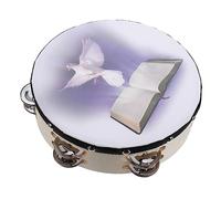 GALPADA Tambor De Mano De Madera De 10 Pulgadas Campanas De Percusión De Doble, Superficie Impresión De Paloma Blanca, Instrumento Musical Portátil Para Niños y Adultos