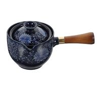 GALPADA Tetera Giratoria de Porcelana y Madera Asa Lateral Tetera para Preparar Té Suelto Resistente al Calor Diseño Portátil para Hogar y Oficina China
