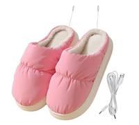 GALPADA Zapatillas Calefactables USB de Felpa Rosa, Calentador de Pies Eléctrico para Interiores, Pantuflas Térmicas Cómodas para Mujer Uso en Casa, Tamaño Grande
