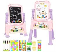 GalPat Baby Caballete para niños - Pizara niños magnética doble cara - Altura 91 cm - Contiene tizas, rotuladores, letras magnéticas, números magnéticos, imanes - Ideal Aprendizaje (ROSA)