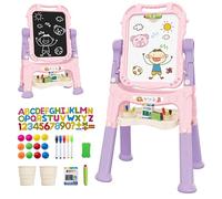 GalPat Baby Pizarra Infantil Magnética Doble Cara, Caballete para Niños con Altura Regulable, Incluye Tizas, Rotuladores, Letras y Números Magnéticos, Ideal para Aprendizaje y Creatividad (ROSA)