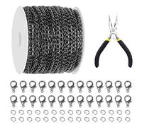 Galrks 102 cadenas de metal de 30 pies de arma negra, cadenas de cola revestidas mentalmente con anillos de salto y cierres de langosta para accesorios de joyería DIY