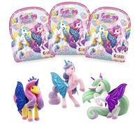 GALUPY Rainbow Unicorn Pack 3 Unicornios - Figuras de Juguete Coleccionables con Alas Brillantes y Cristal Swarovski - Unicornio Mágico para Niñas Desde 3 Años