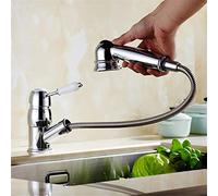 Galvanoplastia Cromo Clásico Grifo de Cocina Mezclador Caliente y Frío Lavabo Grifo Estilo Europeo Extraíble Rociador Grifo Sola Manija Montado en Cubierta
