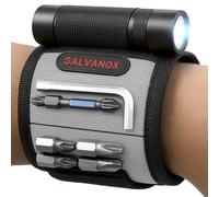 Galvanox Pulsera magnética con linterna LED, imán de muñeca de nailon para herramientas, tornillos y clavos con luz de trabajo ajustable, gran regalo para hombres, padre, manitas (negro)