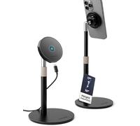 GALVANOX Soporte Magnético con Cargador Inalámbrico 15W - Soporte de Escritorio Ajustable Compatible con MagSafe, Base de Metal Pesada, Estación de Carga Rápida para iPhone, Ideal para Oficina, Video