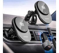 Galvanox Soporte magnético inalámbrico para cargador de coche para teléfonos Samsung Galaxy, Qi2.2 de 25 W de carga rápida (compatible con MagSafe), soporte ajustable de doble brazo con adaptador
