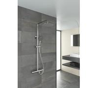 Galyon Columna Ducha Round Elite, Con Grifo Termostatica Cromo, Columna Ducha Acero Inoxidable Altura Ajustable entre 88-117CM, Grifo Ducha con 25x25CM Rociador Ducha Extraplano