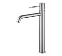 GALYON IMEX Grifo Monomando Alto Serie Monza, Lavabo, Acabado Níquel Cepillado, Cartucho Cerámico Ø26 mm, Flexos 3/8"