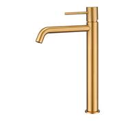 GALYON IMEX Grifo Monomando de Lavabo Alto, Serie Monza BDM039-3, Cartucho Cerámico Ø26 mm, Flexos 3/8" (oro cepillado)