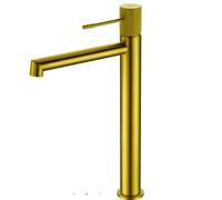 GALYON IMEX Grifo Monomando Lavabo Alto - BDD038-3 Cuerpo de Latón, Cartucho Cerámico Ø26mm TOP, Flexos 3/8”, Acabado Moderno Serie Line (Oro Cepillado)