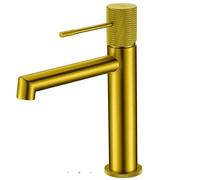 GALYON IMEX Grifo Monomando Lavabo - BDD038-1 Cuerpo de Latón, Cartucho Cerámico Ø26mm TOP, Flexos 3/8”, Serie Line (Oro Cepillado)