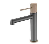GALYON IMEX Grifo Monomando Lavabo - BDD038-1 Cuerpo de Latón, Cartucho Cerámico Ø26mm TOP, Flexos 3/8”, Serie Line (Griss y champagne)