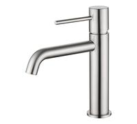 GALYON IMEX Grifo Monomando Lavabo Serie Monza, Grifo Moderno,Lavabo, Acabado Níquel Cepillado, Cartucho Cerámico Ø26 mm, Flexos 3/8"