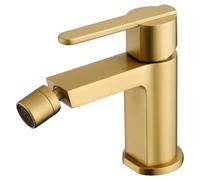 GALYON IMEX Monomando para Bidé SERIE ROMA - Grifería de Latón, GRIFO BIDE Moderno, Cartucho Cerámico Ø28 mm, Flexos 3/8". (Oro Cepillado)