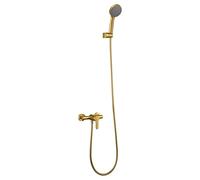 GALYON IMEX Monomando para Ducha SERIE ROMA - Grifería de Latón, Kit Grifo Ducha Moderno Completo, Cartucho Cerámico Ø35 mm, Flexo PVC 1.80 m. (Oro Cepillado)
