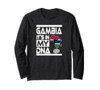 Gambia está en mi ADN con el puño levantado del Mapa de África de la Bandera de Gambia Manga Larga
